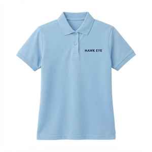 Polo en coton bleu clair pour femme Hawk Eye, manches courtes, décontracté, couleur unie, logo sur le devant, coton piqué - Product Image 6