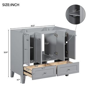 Mobile da bagno con struttura in legno massello da 36 ''con 4 porte di chiusura morbide e 2 cassetti - Product Image 5