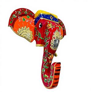 Sculpture murale en bois artisanale en forme de tête d'éléphant, style Art Déco, avec design vertical (art indien traditionnel) - Décoration pour l'anniversaire de Diwali - Product Image 2