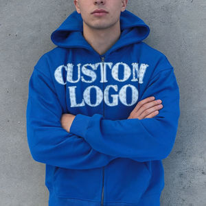Sweat-shirts pour hommes en tissu doux bleu vif, avec logo personnalisé imprimé, fermeture éclair sur le devant, coupe ample, confortables, tendance, décontractés, pour tous les jours, style streetwear. - Product Image 1