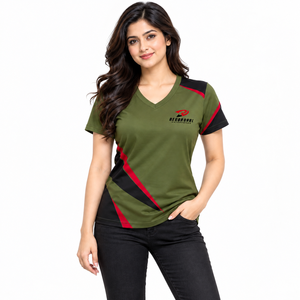 Ropa casual cómoda y elástica para mujer, camisetas con cuello en V para combinar con jeans, faldas y shorts, de calidad y modernas. - Product Image 1