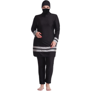 Ensemble de burkini islamique élégant pour femmes, 2 pièces, imprimé personnalisé, avec logo sur le devant, bas à coupe haute, respirant, séchage rapide, maillot de bain - Product Image 1