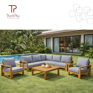 THINH PHU FURNITURE TP6135 Modern Modular Sectional <b>Sofa</b> Set (Wood/Polyester) 3-Seater Bench (4Pcs) 10cm Seat Villa <b>Hotel</b> - Product Image 3