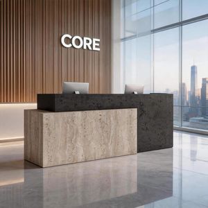 Bureau d'accueil industriel moderne pour 2 personnes, grand bureau commercial en bois - Product Image 1