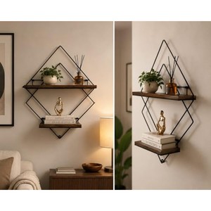 Mango Wood Ebony Inlay Geometric Wall Shelf | Luxury Marquetry Design Wholesale - Product Image 2