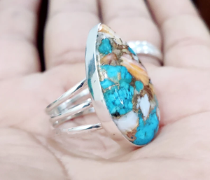 Large Pear Shape Oyster <b>Ring</b> 925 Sterling <b>Silver</b> Boho <b>Statement</b> Gift <b>Ring</b> For Her - Product Image 1