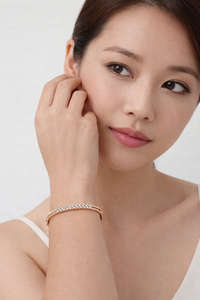 14ct Rose Gold Diamond Tennis <b>Bangle</b> <b>Bracelet</b> for Women Elegant Minimalist Design Fine Jewelry Wedding Party Gift High Polish Fi - Product Image 4