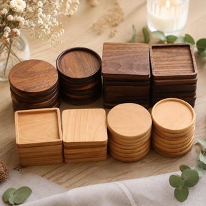 Wooden Coaster Set Square and Round Drink Coasters Table <b>Mat</b> Home <b>Bar</b> Decor - Product Image 3