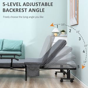 Portable Dark Grey Rollaway <b>Bed</b> with Adjustable Backrest <b>Folding</b> Guest <b>Bed</b> on Wheels - Product Image 6