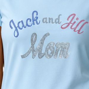 Light Blue Short Sleeve Crew Neck <b>T</b> <b>Shirt</b> with Colorful Jack and Jill Mom Embroidered Lettering Women's Casual Graphic Fashion - Product Image 5