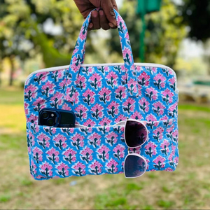 Handmade Modern Floral Quilted Laptop Sleeves Soft iPad Pro <b>Case</b> with Handle Women's Daily Travel <b>Computer</b> Bag Gift - Product Image 1