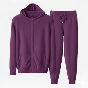 Men's luxury knit tracksuit. Full-zip hoodie and drawstring <b>joggers</b>. Soft. breathable textured fabric. Athletic fit. - Product Image 4