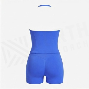 Ensemble de yoga bleu North Approach, haut à col en V et short taille haute froncé, sans couture, séchage rapide, vêtements de sport - Product Image 2