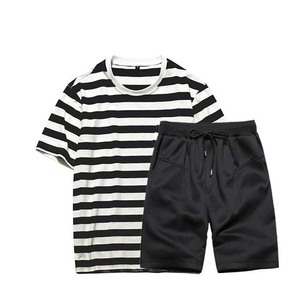 Wholesale Men's Summer Casual Sports <b>Set</b> Quick Dry <b>Knitted</b> Breathable Cotton T-Shirt Shorts <b>Set</b> - Product Image 1