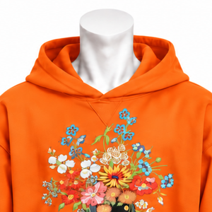 Orange Bouquet Flowers Hoodie Multicolor Floral <b>Embroidery</b> Pullover <b>Sweatshirt</b> Kangaroo Pocket Loose Fit Casual Streetwear Top - Product Image 4