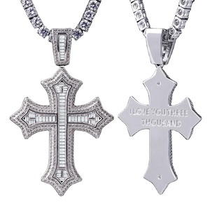 Pendentif en diamant Moissanite VVS en argent 925 certifié IGI pendentif croix Hip Hop personnalisé plaqué or blanc 14 carats pour hommes - Product Image 1