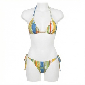 <b>Blue</b> Butterfly Print 2 Piece Yoga <b>Set</b> With Gold Trim Deep V Neck Halter Bodysuit And Knee Length Wrap Skirt - Product Image 1