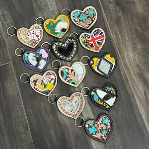 Handcrafted Hair on Cowhide Tooled <b>Leather</b> Heart Shape <b>Key</b> <b>Chain</b> Customized Coin Holder Pink Roses Design <b>Key</b> Ring Gift for Girl - Product Image 5