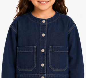 Chaqueta Vaquera Azul Oscuro para Niñas, Prenda Exterior Informal, Chaqueta Vaquera de Algodón de Primera Calidad, Diseño Elegante con Botones en la Parte Delantera, Manga Larga - Product Image 4