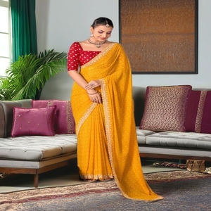Georgette douce de haute qualité avec broderie travail frontière Saree femme fabricant et fournisseur de mode de Surat - Product Image 1