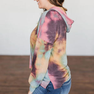 Sudadera con Capucha de Mujer, Teñida con Técnica Tie-Dye, con Cuentas, Encaje Lavado, Manga Larga, Tejida en Poliéster, Informal, para Otoño e Invierno - Product Image 5