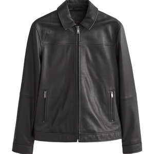 Chaqueta de Cuero Negra con Cuello Alto y Cierre de Cremallera para Hombre, Diseño Personalizado, Estilo Vintage, Alta Calidad, ODM - Product Image 1