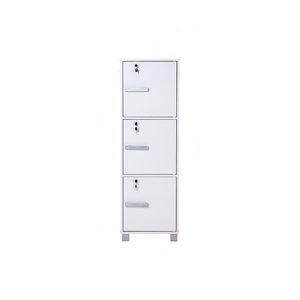 Modern <b>Laminated</b> Board Storage Box White Finish Three Tier Multi-Purpose Lockable Organizer Cabinet with Separate Key Locks - Product Image 3