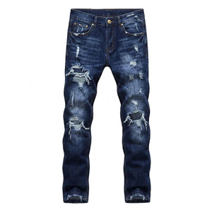 Jeans déchirés pour hommes, coupe slim, décontractés, tendance, bleu délavé, look moderne - Product Image 1