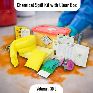 ชุดอุปกรณ์ควบคุมการรั่วไหลของสารเคมี 30 ลิตร กล่องใสพร้อมแผ่นดูดซับ ถุงเท้า ถุงมือ ชุดควบคุมการรั่วไหลของของเหลวอันตรายในกรณีฉุกเฉิน - Product Image 2