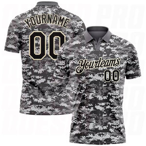 เสื้อโปโลปักลายสำหรับผู้ชาย ปรับแต่งได้ แห้งเร็ว ผ้าถัก สำหรับกอล์ฟ ลายพราง สีดำครีม เสื้อโปโล Salute Golf - Product Image 1