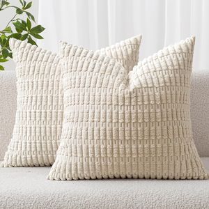 MIULEE Set di 2 Federe Decorative in Velluto a Coste 18x18 Pollici, Cuscini Morbidi a Righe Boho per Arredamento Moderno e Rustico - Product Image 1