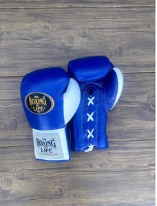 Custom Made Blue and White No Boxing No Life Real Cowhide Leather Lightweight Full Finger Breathable Boxing <b>Gloves</b> Lace-Up - Product Image 3