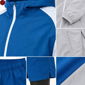 Conjunto Deportivo para Hombre con Chaqueta con Capucha y Pantalones Cortos en Bloques de Color, Ligero, para Entrenamiento Atlético, Conjunto Deportivo de Primavera, Cortavientos - Product Image 5