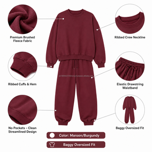 <b>Women's</b> Embroidered Front Oversized <b>Baggy</b> Crewneck Sweatshirt <b>Jogger</b> Set Heavyweight Cotton Fleece Tracksuit OEM ODM Wholesale - Product Image 6
