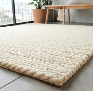 Handmade Wool Low <b>Rug</b> Green Geometric PET Friendly Eco-Friendly Anti-Bacteria Non-Slip Soft Thick Modern Living Room Prayer - Product Image 3