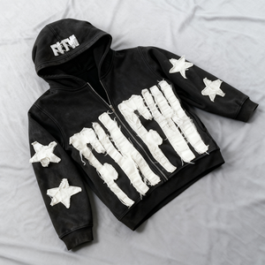 Sudadera con capucha unisex Nesta Sports con logo personalizado, 500 GSM, estilo vintage, efecto desgastado por el sol, con cremallera, tejido French Terry, bordado con parche, lavado ácido. - Product Image 1