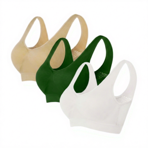 Sujetador deportivo con espalda cruzada para mujer, color liso, malla transpirable, soporte para yoga, ajuste medio, blanco, morado, beige - Product Image 4