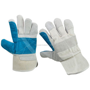 Venta al por mayor de guantes de cuero de vaca de trabajo de cuero dividido de Pakistán con guantes de cuero de construcción de tela de algodón amarillo - Product Image 3