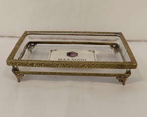 Plato de Servir de Metal y Vidrio con Acabado Antiguo en Latón Hecho a Mano para el Hogar o Hotel, para Vajilla de Mesa - Product Image 4