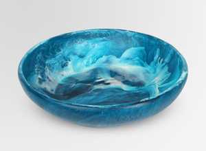 Handmade Ocean Wave Resin Fruit Bowl <b>Decorative</b> Blue & White Marble Pattern Centerpiece for Home <b>Decor</b>, Luxury Resin Salad Bow - Product Image 4