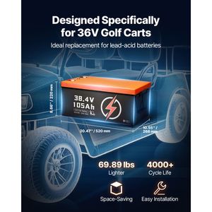 Batteria al Litio per Golf Cart 36V 105Ah, Capacità Nominale, Batteria 36 Volt per Golf Cart, BMS 200A, Monitor LCD, App Mobile, Batteria LiFePO4 - Product Image 4