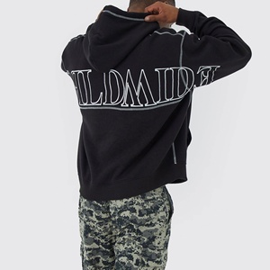 Sudadera con Capucha Extra Grande Negra para Hombre con Estampado Mundial, Sudadera de Forro Polar Informal de Invierno 100% Algodón - Product Image 4