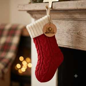 Chaussette de Noël en tricot Fair Isle, en laine crème, à suspendre au foyer, motif rouge et vert, sac cadeau pour les fêtes de famille - Product Image 2