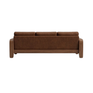 Solid <b>Wood</b> 3 Seater <b>Sofa</b> with Brown Leather Cushions Modern Living Room Furniture for Home Hotel Apartment Project - Product Image 3
