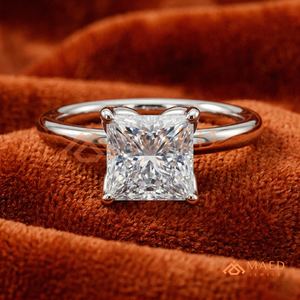 Minimalist Princess Cut 925 Sterling <b>Silver</b> <b>Ring</b> | 2CT Square Solitaire Engagement <b>Ring</b> | High Polish <b>Plain</b> Band Promise <b>Ring</b> - Product Image 1