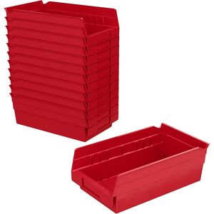 Set di 12 Contenitori di Plastica Rossa Resistenti 30,5 x 16,5 x 10 cm per Organizzazione di Garage, Armadi e Cassetti - Product Image 1