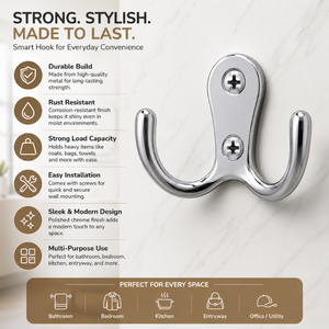 Premium SS202 Stainless Steel Double <b>Robe</b> Hook Heavy Duty Wall Mounted <b>Coat</b> Towel Hanger Rustproof Bathroom and Kitchen Door - Product Image 6