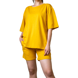 Women Summer Set Solid Lightweight Breathable Casual Two Piece Short Set for Daily Summer Wear 100% Cotton - Product Image 1