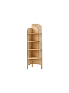 Librería Esquinera Moderna de Madera con 4 Estantes, Diseño de Ratán Ecológico, Multifuncional, Ahorra Espacio, para Hogar u Oficina - Product Image 3