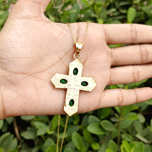 Collar con colgante de cruz religiosa, multicolor, con piedras preciosas ovaladas, diseño de diseñador, latón macizo, chapado en oro de 18k, collares de moda para mujer - Product Image 6